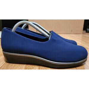 SAS Bliss Fabric Slip On Shoes Wedge Womens 6.5 Navy Stretch Comfort Casual Work
